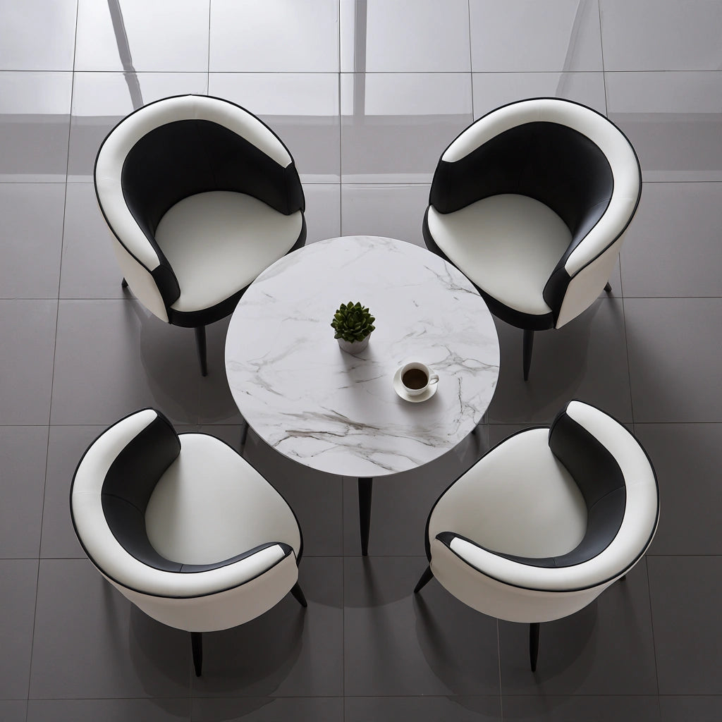 Essgruppe mit Tisch und Stühlen, mit klarer Formgebung, Farbe: grau